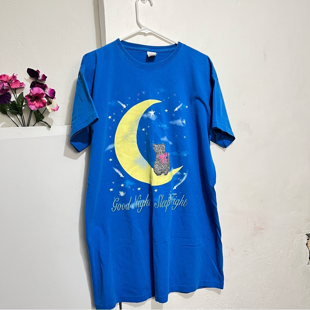 Vintage T shirt oversized Cat Moon Stars :Box A-07: